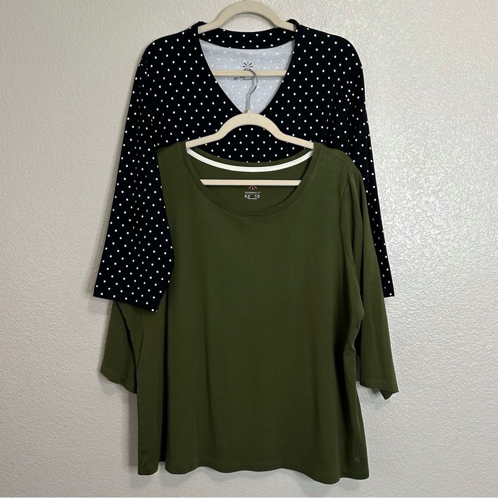 Isaac Mizrahi Live BUNDLE (2) Pima Cotton 3/4 Sleeves Top, Size 2X